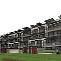 Modern Multi Storey Residential Building With Balconies Greenery Courtyard And Pool Area