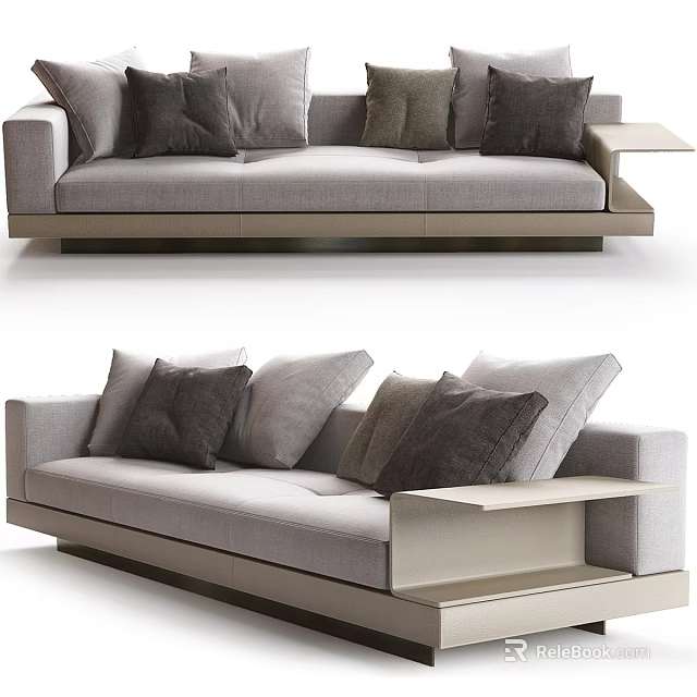 Modern Gray Fabric Sofa Set With Plush Pillows And Side Table Design 3d model