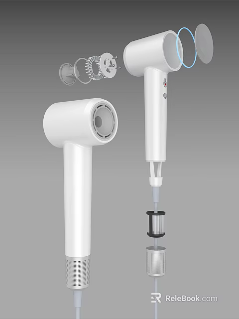 Sleek White Modern Daily Electrical Appliances Including Hair Dryer And Hand Blender Design 3d model 