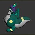 Anthropomorphic Green Creature Character With Purple Hair Wings White Belly Yellow Claws And Outstretched Arms
