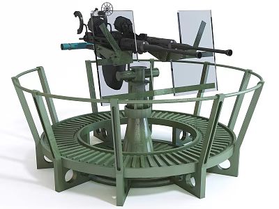 Military Machine Gun Mounted On Rotating Circular Base With Protective Shields And Steel Frame 3d model