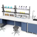 Functional Lab Table With Multiple Shelves Lab Equipment Blue Cabinets Faucet And Sink 3d model