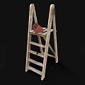 Two Wooden Ladders With Red Boxes On Steps Against Dark Background 3d model