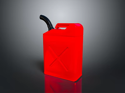Red Plastic Fuel Canister With Black Nozzle And Handle For Home Use 3d model