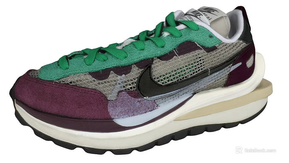 Nike Casual Sports Shoes with Green Laces Mesh Purple Gray Upper and White Black Sole 3d model 