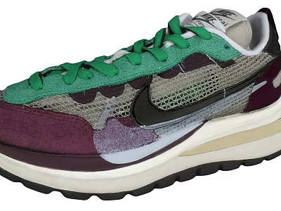 Nike Casual Sports Shoes with Green Laces Mesh Purple Gray Upper and White Black Sole 3d model