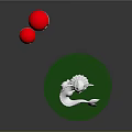 White Mythical Creature Sculpture on Green Circular Base with Floating Red and White Poké Balls