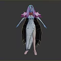 Game Movie Character In White Gown With Black Cape And Silver Shoulder Decorations