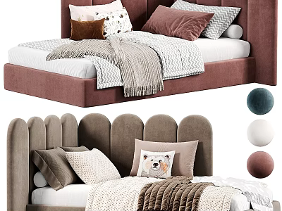 Modern Single Sofa With Scalloped Back Plush Pillows Throw Blanket And Color Options 3d model