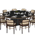 Dining Table and Chair Combination Round Dining Table Dining Chair Tableware 3d model