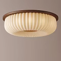 Modern Round Ceiling Light With Pleated Cream Lampshade And Brown Frame 3d model