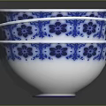 Three Stacked Blue And White Floral Pattern Porcelain Bowls For Daily Home Use