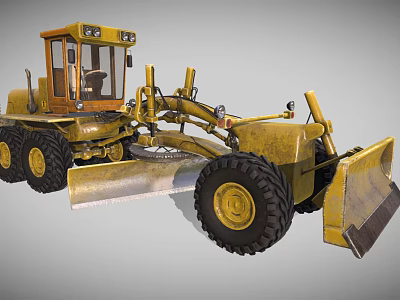 Yellow Heavy Duty Grader Construction Equipment With Large Blade And Wheels 3d model