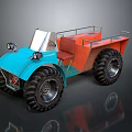 Blue And Orange Off Road Vehicle With Large Tires And Metal Railings