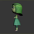3D Animated Game Movie Character With Green Hair Green Eyes Green Dress And Pink Bow