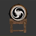 Traditional Wooden Drum with Carved Body and Yin Yang Pattern Drumhead on Sturdy Stand