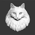 Silver Cat Head Sculpture With Detailed Fur Texture On Dark Reflective Background