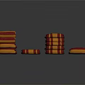 Stacked Maroon And Yellow Striped Household Items With Emblem And Soft Texture