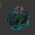 Futuristic Cosmic Spaceship with Purple Green Streamlined Structure and Red Top Components Design