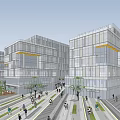 Modern Office Building Complex With Green Roofs Glass Curtain Walls And Landscaped Pathways