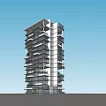 Modern High Rise Office Building Exterior Design With Balconies And Greenery