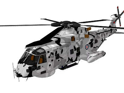 Military Camouflage Helicopter With Black Rotors Royal Air Force Insignia And Fuselage Windows 3d model