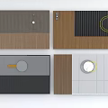 Modern Feature Wall Designs With Wooden Panels Gray Surfaces And Circular Elements 3d model