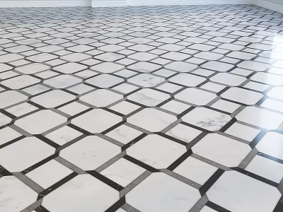 Black And White Hexagonal Marble Floor Tiles In Geometric Indoor Pattern 3d model