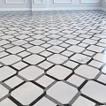 Black And White Hexagonal Marble Floor Tiles In Geometric Indoor Pattern 3d model