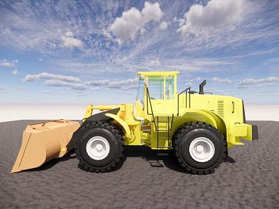 Yellow Heavy Duty Loader on Gray Sand Ground Under Blue Sky With White Clouds 3d model