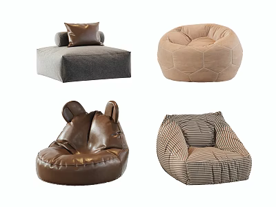 Stylish Bean Bag Chairs With Various Shapes And Comfortable Materials For Living Room 3d model