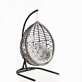 Stylish Rattan Teardrop Hanging Chair With Black Metal Stand And Beige Padded Cushion