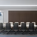 Modern Conference Room Interior With Company Logo And White Marble Wall
