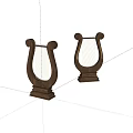 Two Wooden Classical Harp Models With Decorative Scroll Design And Stable Base