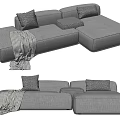 Comfortable Gray Fabric Sectional Sofa With Decorative Pillows And Striped Blanket 3d model