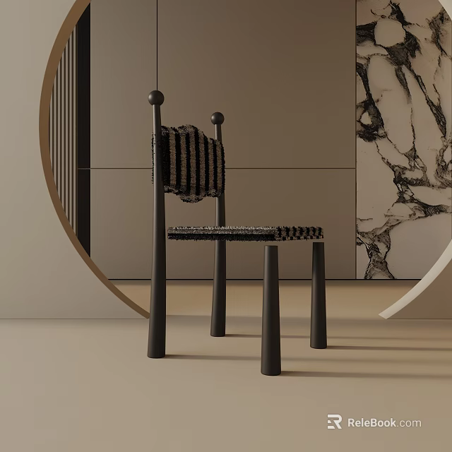 Modern Black Woven Accent Chair With Marble Decor And Minimalist Design 3d model 
