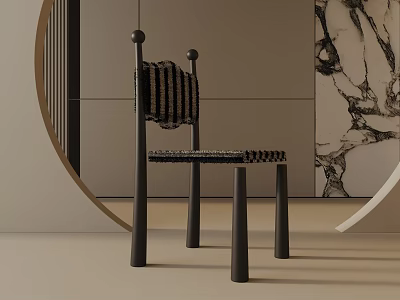 Modern Black Woven Accent Chair With Marble Decor And Minimalist Design 3d model