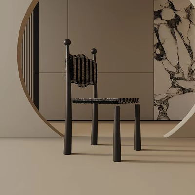 Modern Black Woven Accent Chair With Marble Decor And Minimalist Design 3d model