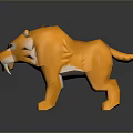 Realistic Orange Sabertooth Tiger 3D Model With Long Fangs Standing On Black Background With Reflection 3d model
