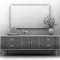 Modern White Black TV Stand with Gold Legs Deer Figurine Vase and Books