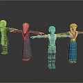 Cartoon Character Models With Four Different Outfits And Arms Outstretched Standing Pose 3d model