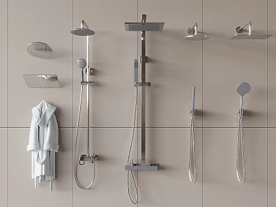 Modern Wall Mounted Shower Systems with Rainfall and Handheld Heads in Bathroom Setting with Bathrobe 3d model
