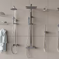 Modern Wall Mounted Shower Systems with Rainfall and Handheld Heads in Bathroom Setting with Bathrobe