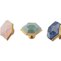 Hexagon Decorative Knobs With Rose Quartz Green Jade Blue Stone And Gold Base 3d model