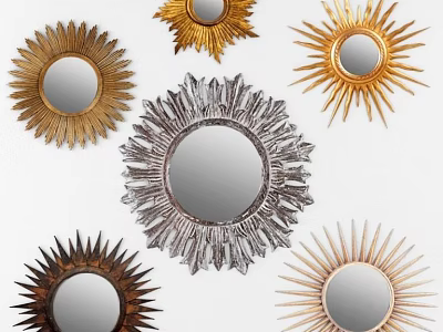 Decorative Sunburst Mirrors With Metallic Frames In Various Colors And Designs 3d model