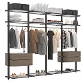 Practical Clothing Rack Featuring Hanging Clothes Folded Garments Storage Boxes and Shoes 3d model