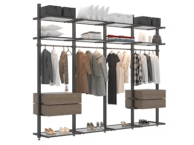 Practical Clothing Rack Featuring Hanging Clothes Folded Garments Storage Boxes and Shoes 3d model