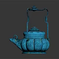 Turquoise Traditional Teapot With Petal Shaped Patterns And Carry Handle Design