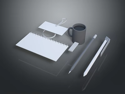 Modern Electronic Office Kit With Notebook Tag Mug Pencil Eraser And Ruler 3d model