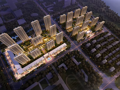 Aerial View Planning for Modern Residential Development with High Rise Buildings Green Areas and Roads 3d model